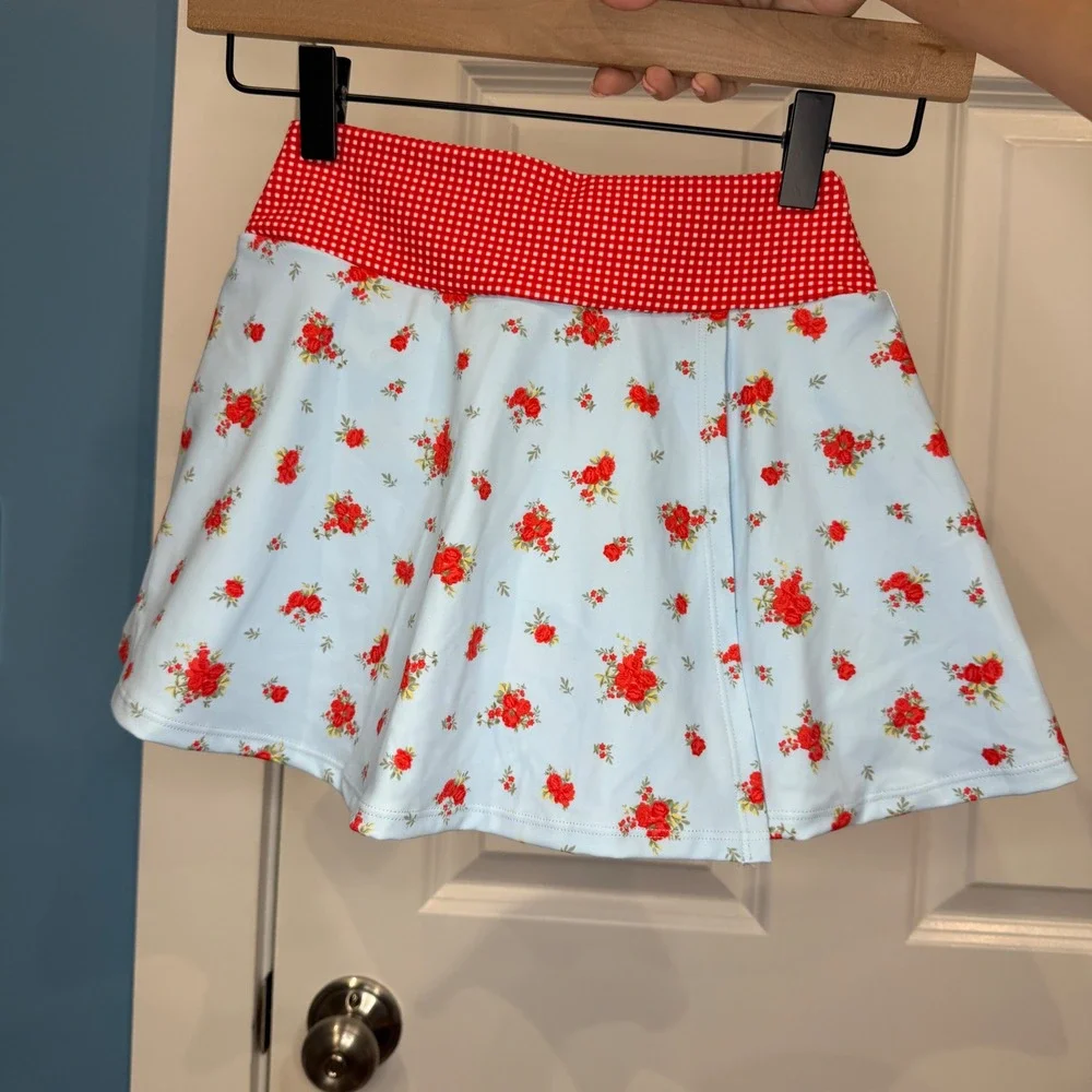 AS Revival Floral Gingham Activewear Set Skort and‎ Crop Top Size XXS